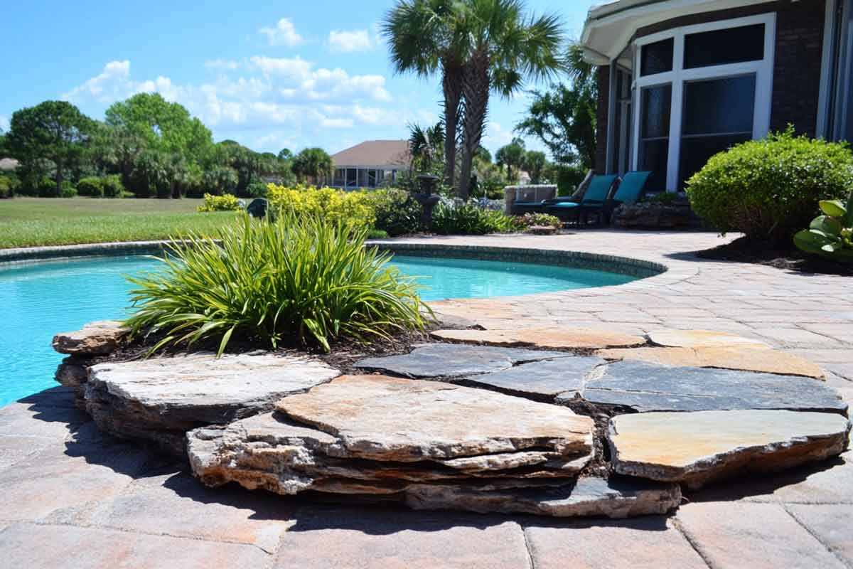 Flagstone-Patio-Design-in-The-Villages,-FL2 Flagstone Patio Design in The Villages, FL | Almost Famous Lawns in The Villages, FL | Landscaping | Mulching | Weeding | Landscape Design
