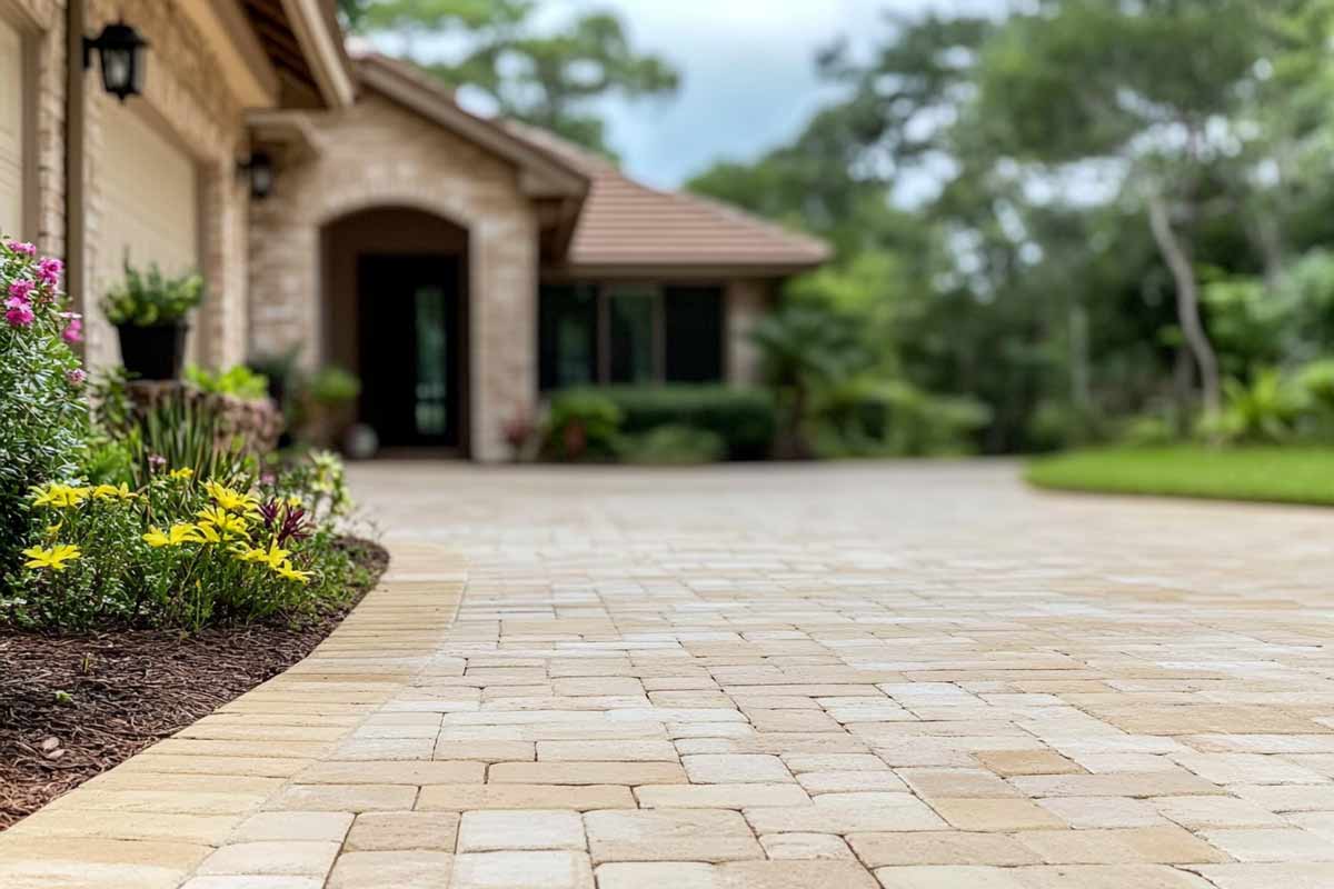 Paver driveways in The Villages, FL | Almost Famous Lawns in The Villages, FL | Landscaping | Mulching | Weeding | Landscape Design